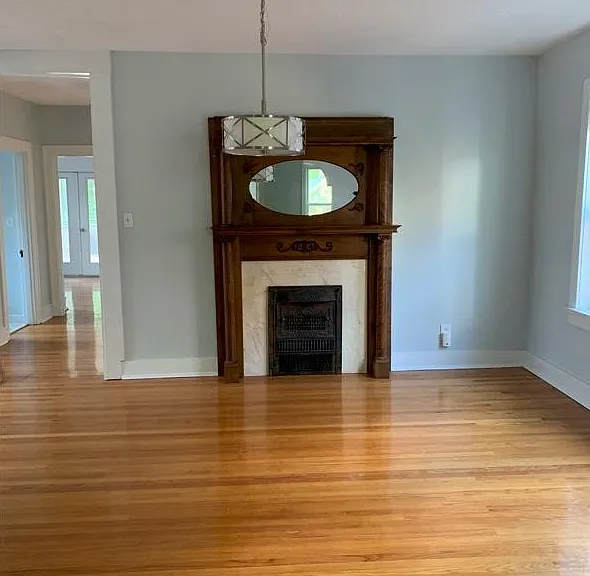 Dining Room with beautiful wood mantle!