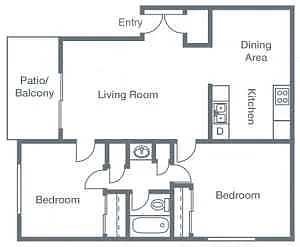 Floor plan 2 Bedrooms, 1 Bathroom A