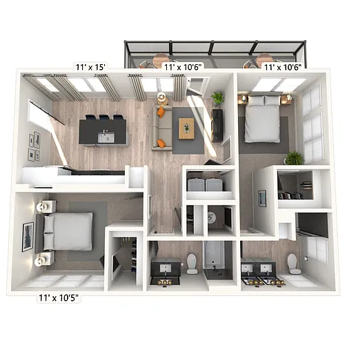 Floor plan CARRIAGE HOME 2x2 972 SF-FP