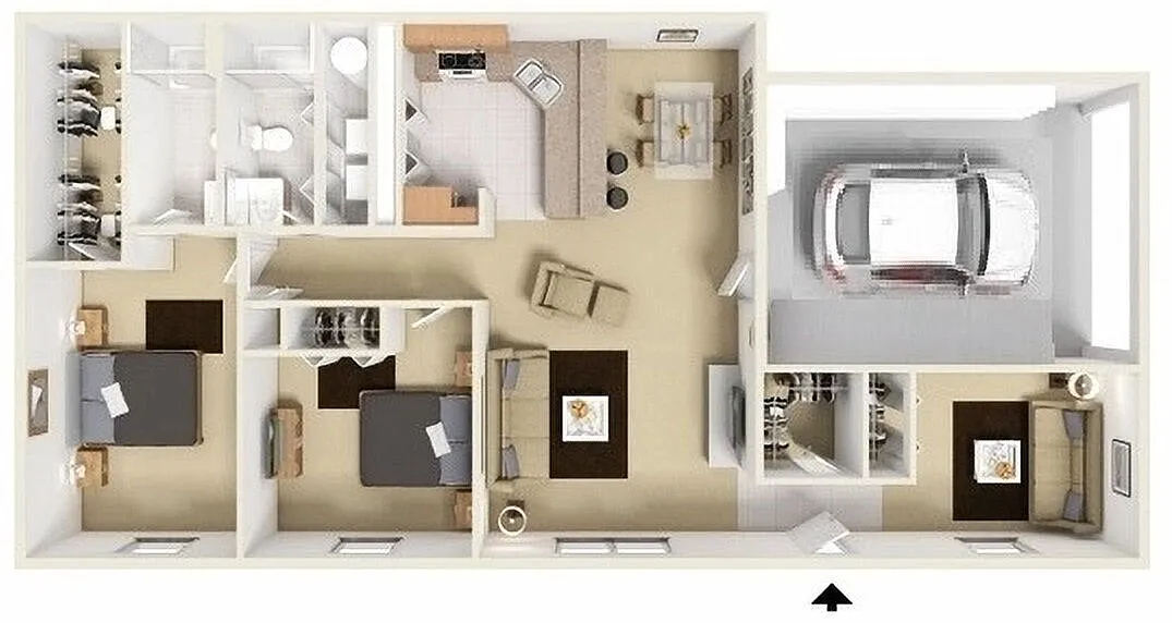 Floor plan Village-3 Bed/2 Bath/1 Car Attached Garage