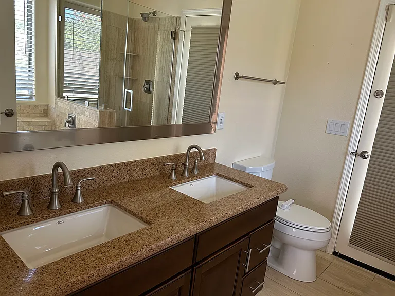 Large master bathroom with double sinks