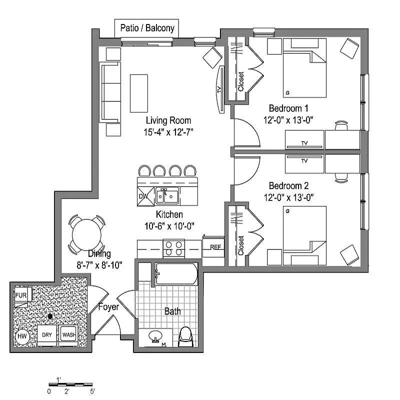 Floor plan 2Bed/1Bathroom