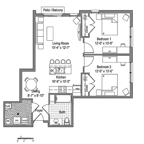 Floor plan 2Bed/1Bathroom