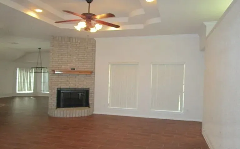 Living room with fireplace.