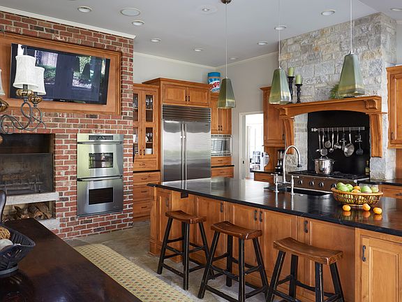 Kitchen Fireplace and TV