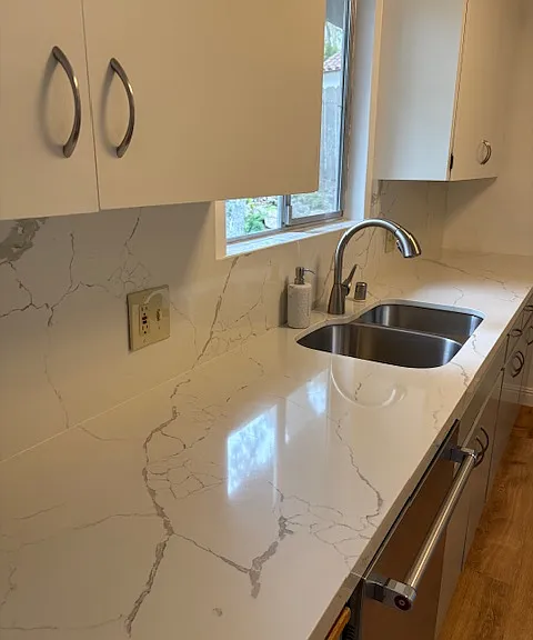 Quartzite countertops and backsplash.