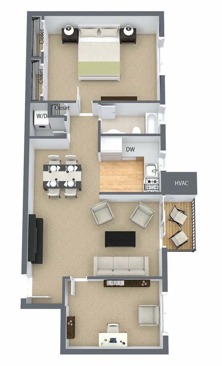 Floor plan 1 Bedroom 1 Bath Den