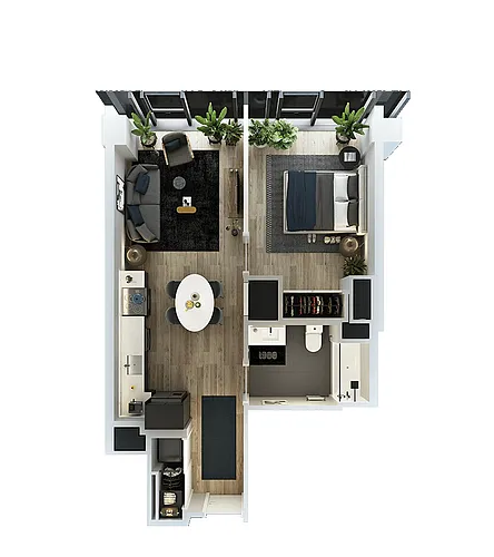 Floor plan 1 Bed-1 Bath-T-7
