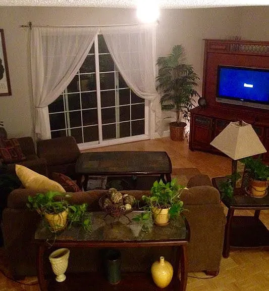 Living room with sliding glass doors leading to your back patio.