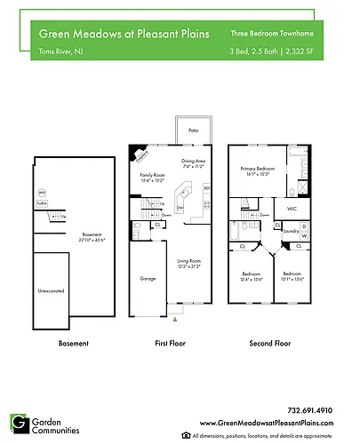 Floor plan $1.69/sq.ft. - Three Bedroom Townhome