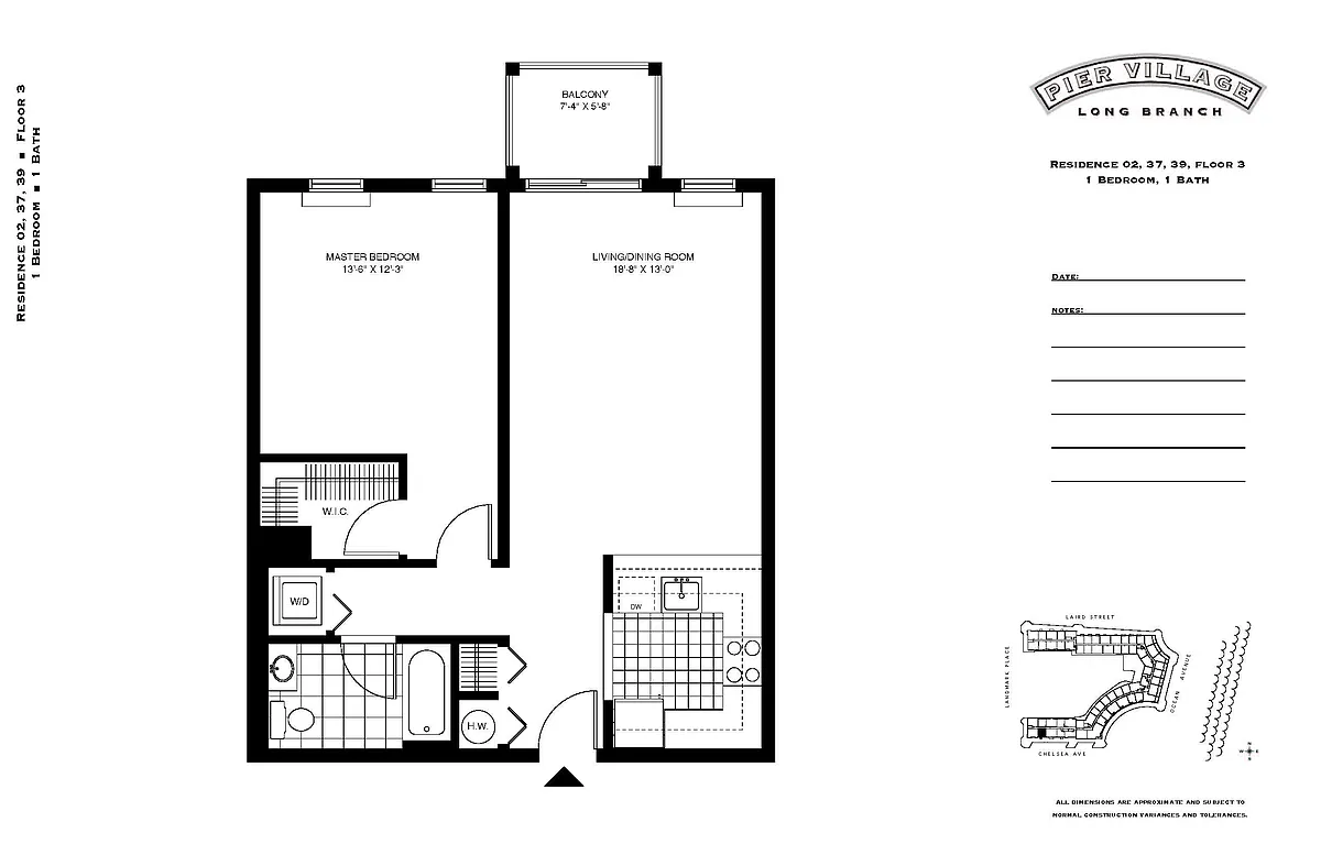 Floor plan P1 1BR 1BA (789 SF)