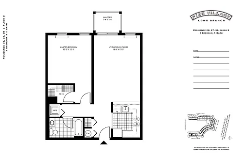 Floor plan P1 1BR 1BA (789 SF)