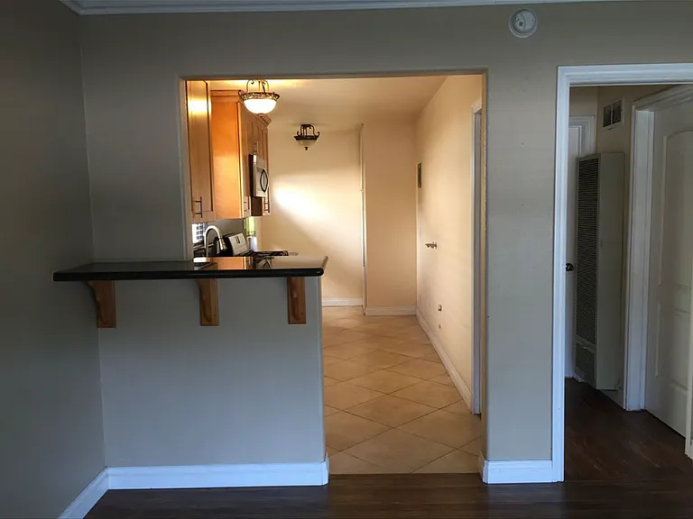 View from living room to kitchen.