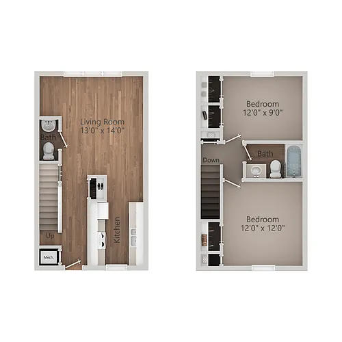 Floor plan 2 Bedroom 1.5 Bath