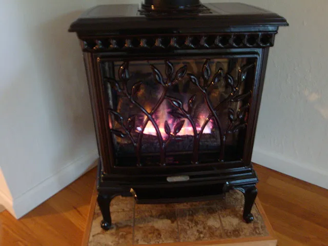 Cast Iron Gas Stove in family room for clean warmth and ambiance with remote control