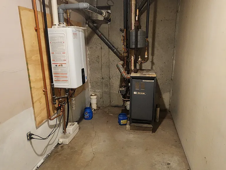 heat and hot water mechanicals in lower level