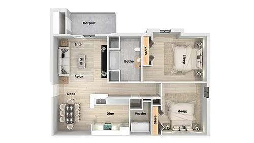Floor plan Kingsview 2 Bed x 1 Bath