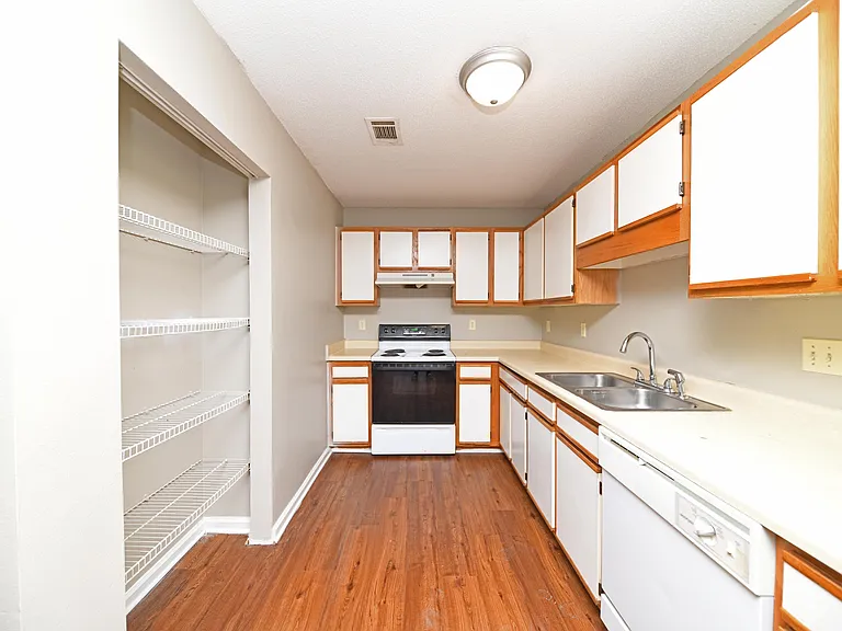 Kitchen area with ample cabinetry and built in shelf/pantry
