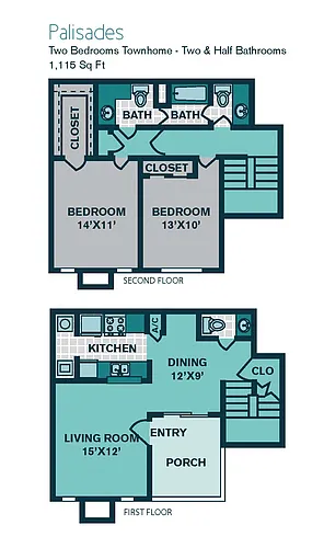 Floor plan 2 Bed 2.5 Bath T2 - 1115sqft - PALISADES