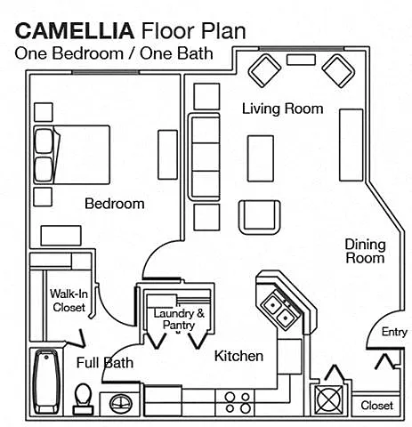 Floor plan One Bedroom One Bathroom 60%