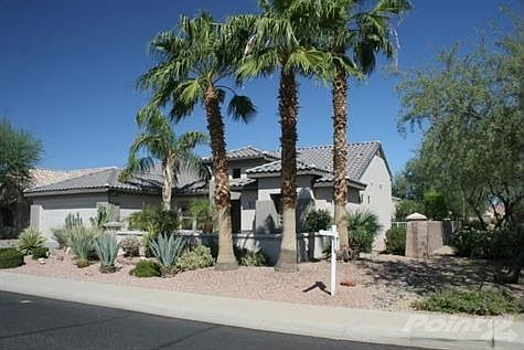 Front of home with Palm Trees