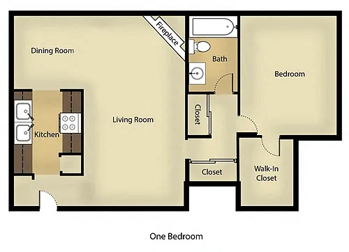 Floor plan 1 Bedroom, 1 Bath