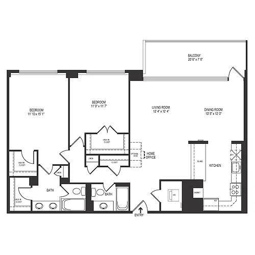 Floor plan 2 Bedroom 2 Bath 1300 SF 22dr
