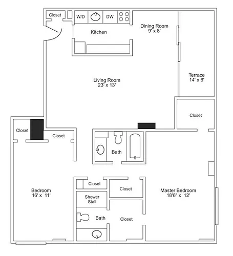 Floor plan Two Bedroom Large Terrace