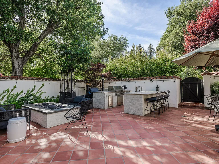 Custom gas fire pit, BBQ, Outdoor Island with seating, RH furniture