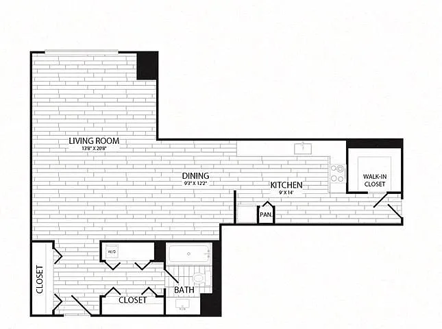 Floor plan Studio, 1 Bath 735 SF E6