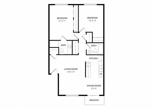 Floor plan Two Bedroom (Shared Laundry)