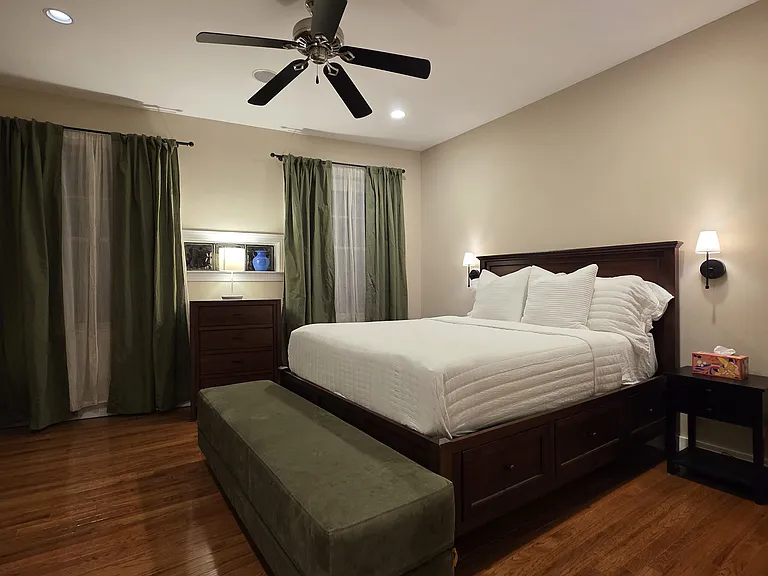 very spacious and well appointed master bedroom; plenty of storage; medium firm topper mattress