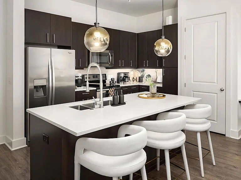 Spacious Kitchen with Quartz Island and Pendant Lighting