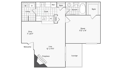 Floor plan 1 BR x 1 BA - C