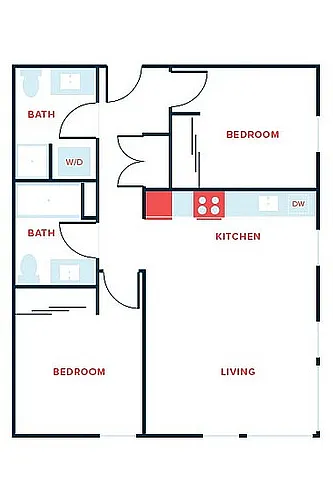 Floor plan 2 Bed, 2 Bath - Apt B (Income Qualified)