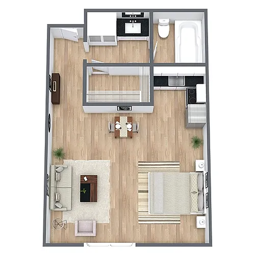 Floor plan S1: 0 Bed 1 Bath