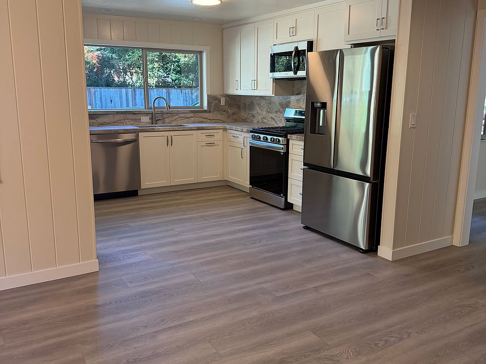 kitchen with deck off the side