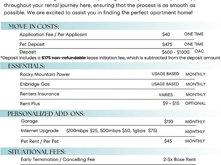 Windmill Cove Fee Guide