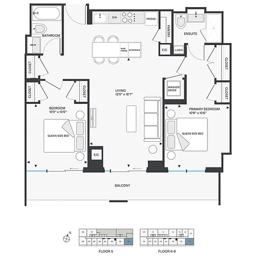 Floor plan B1 Two Bedroom 2 Bed 2 Bath
