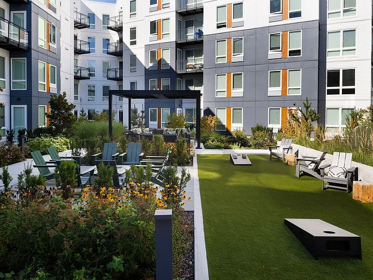 Courtyard with cornhole