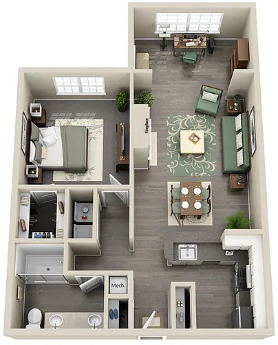 Floor plan Aspen 1 Bedroom 1 Bath Renovated