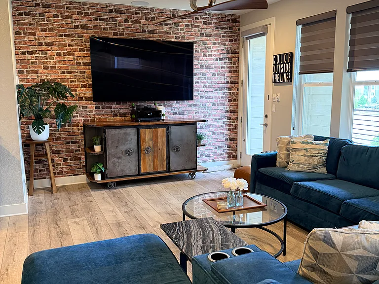 Family Room with Sectional/TV, just off Kitchen