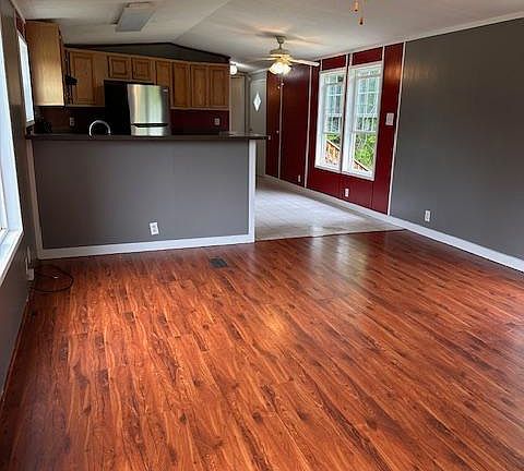 Living room into kitchen.