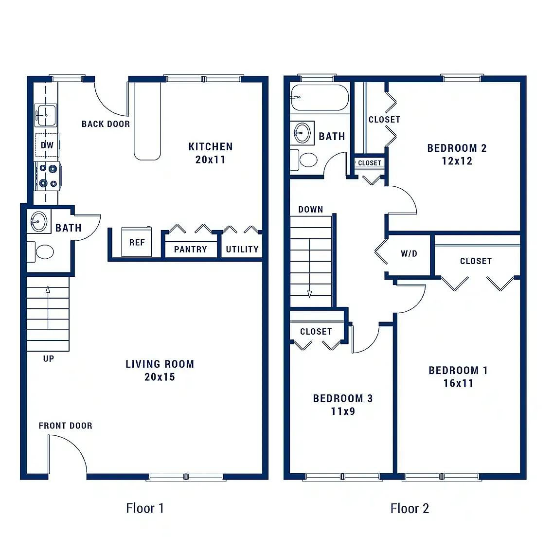 Floor plan 3 Bedroom 1.5 Bath B