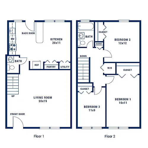 Floor plan 3 Bedroom 1.5 Bath B