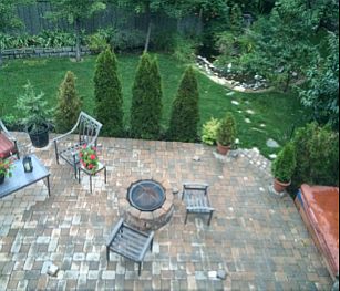 Back Patio, yard, waterfall