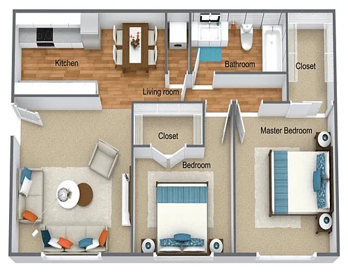 Floor plan 2 bedroom, 1 bathroom
