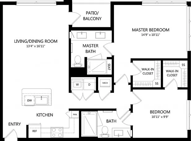 Floor plans are artist's rendering. All dimensions are approximate. Actual product and specifications may vary in dimension or detail. Not all features are available in every apartment. Prices and availability are subject to change. Floor plans are artist
