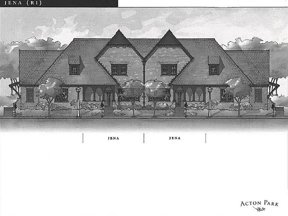 Architectural rendering showing 4 unit building. Property is second unit from left (Jena model)