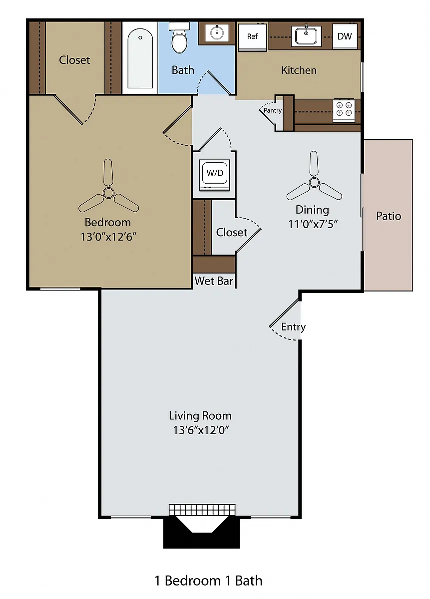 Floor plan 1 BR 1 BA